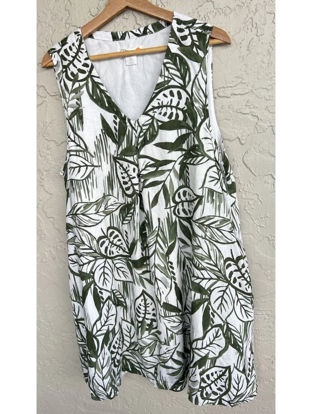 C&C California Women XL 100% Linen V-Neck Dress Sleeveless Vacation Beach